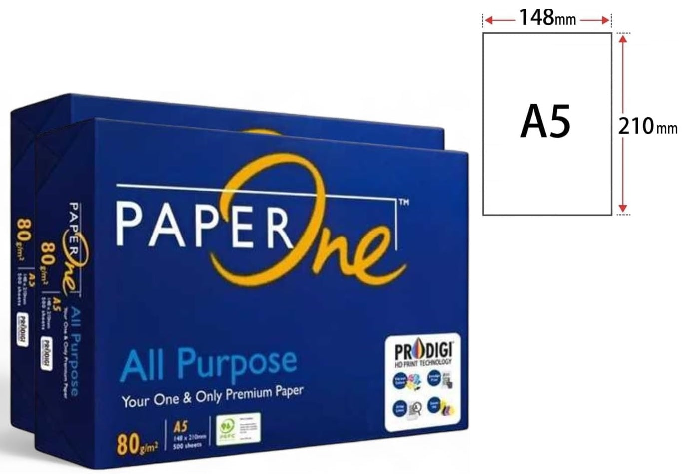 RISMA CARTA A5 (14,8 x 21 cm.) / 80 gr. / 500 FF. / PAPER-ONE ALL PURPOSE