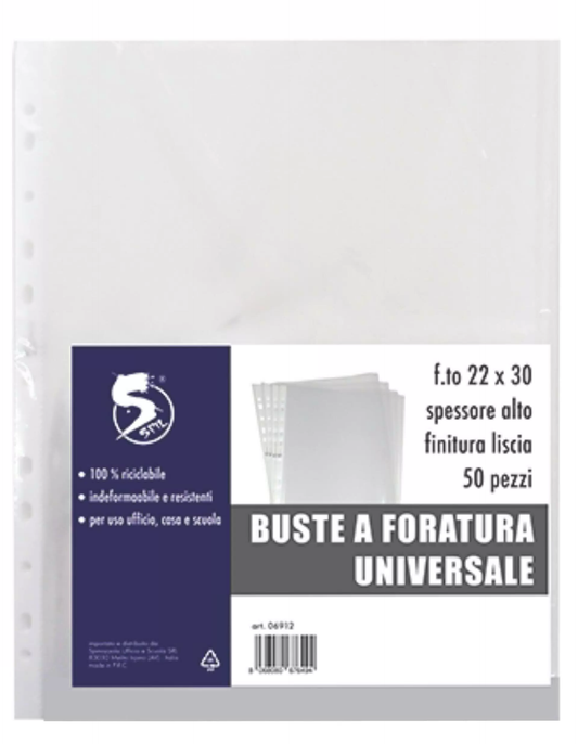 BUSTE A FORATURA UNIVERSALE 22x30 cm. LISCIA - SPESSORE ALTO - cod.06912 - cf.50