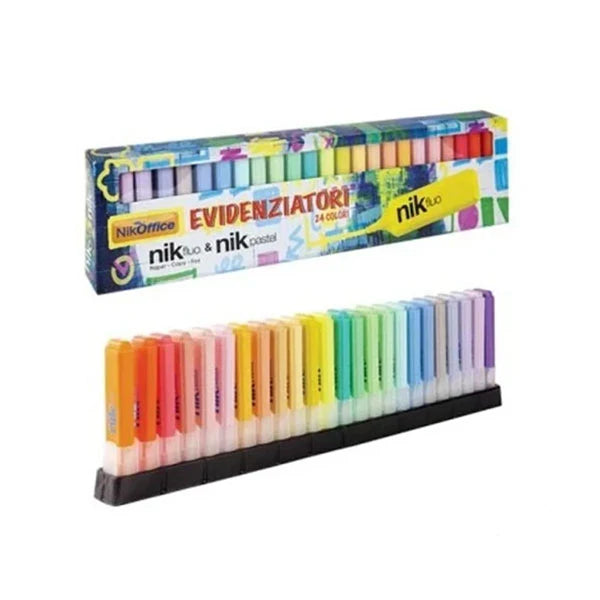EVIDENZIATORI NIKOFFICE 24 COLORI (8 FLUO + 16 PASTEL)